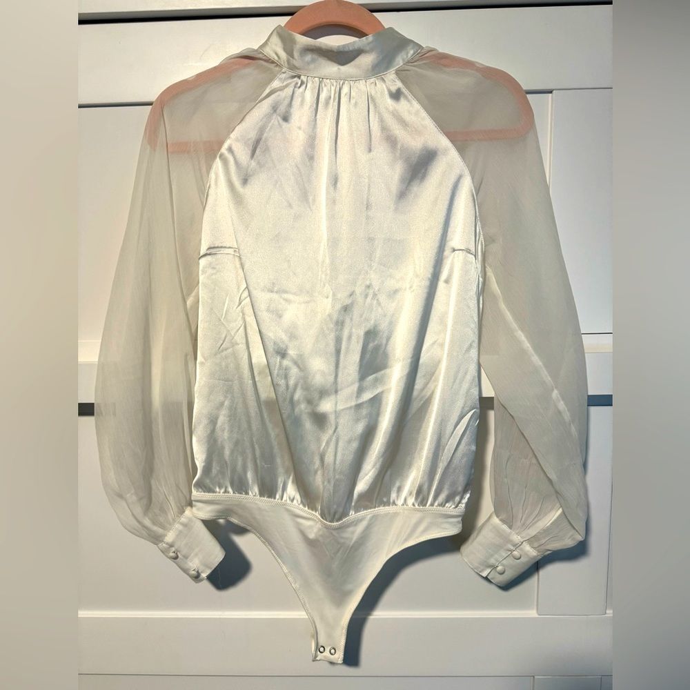 NWT Abercrombie & Fitch Satin & Mesh Long Sleeve Bodysuit Ivory Small
